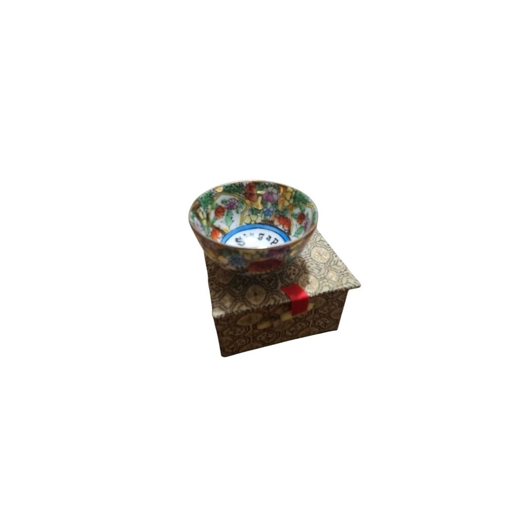 Hand-Painted Singapore Souvenir Bowl With Floral Design & Box